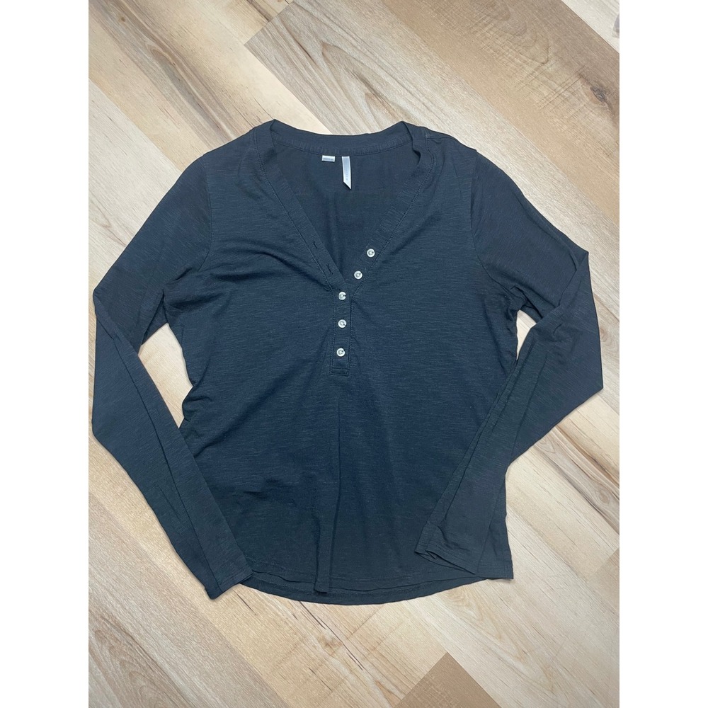TravisMathew Womens Long Sleeve Henley Top Charcoal Grey Slub‎ Knit Size M